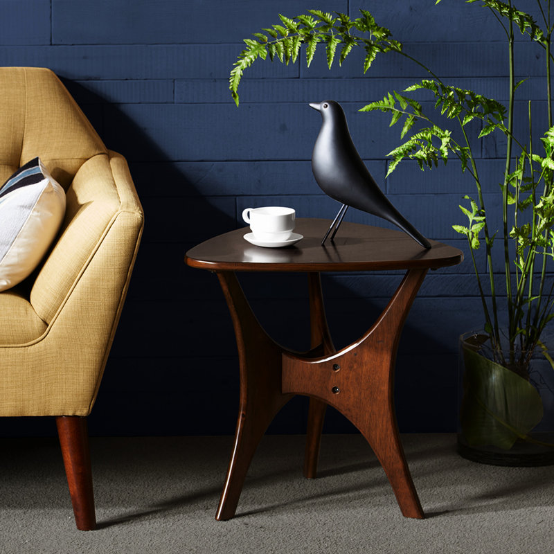 Modern Triangle Wood Side Table With Pecan, Stylish Addition Living Room Table, Pecan Finish, Easy Assembly, Brown