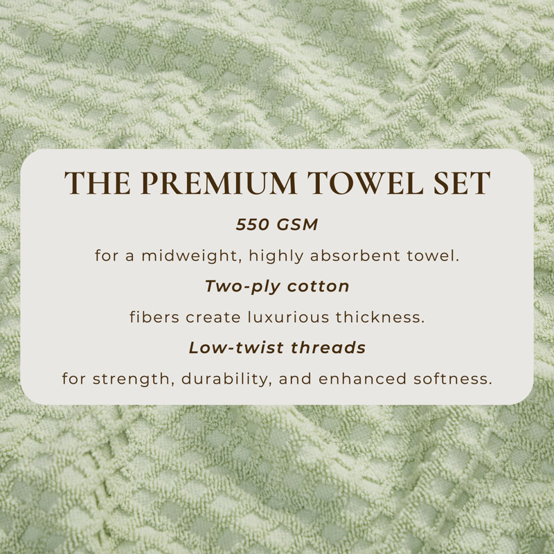 Ensemble de serviettes 100% coton ultra doux et absorbant, Vert pâle, Essuie-mains - paquet de 6