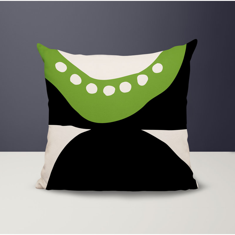 Oreiller carré réversible intérieur / extérieur Tobe Minimalist, H 15 po x l 15 po, Chartreuse / noir / blanc cassé
