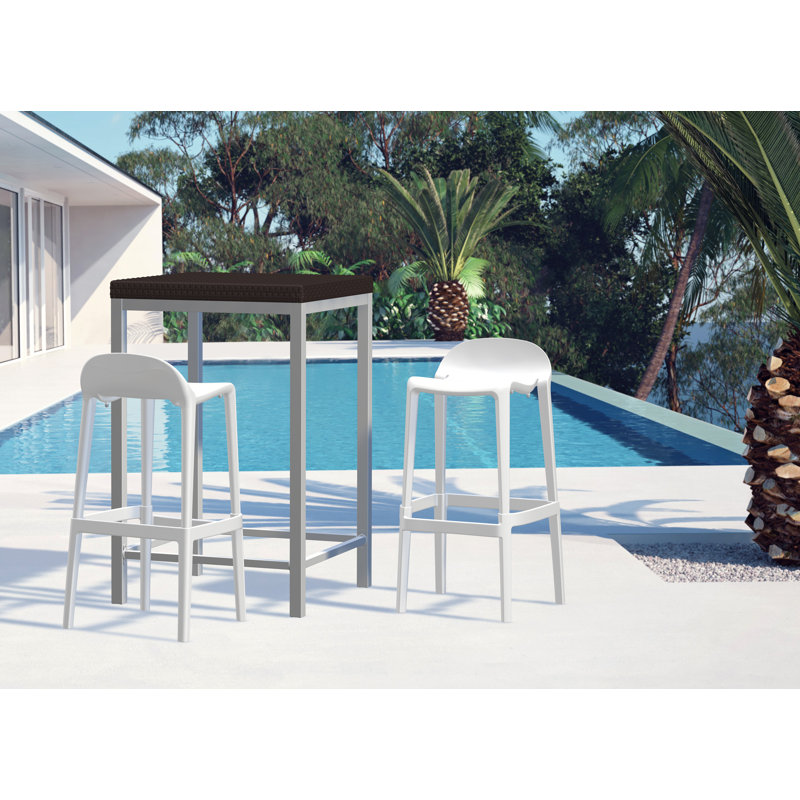 Gardunio Low Back Stool, Set of 2, White, Bar Stool (30” Seat Height)