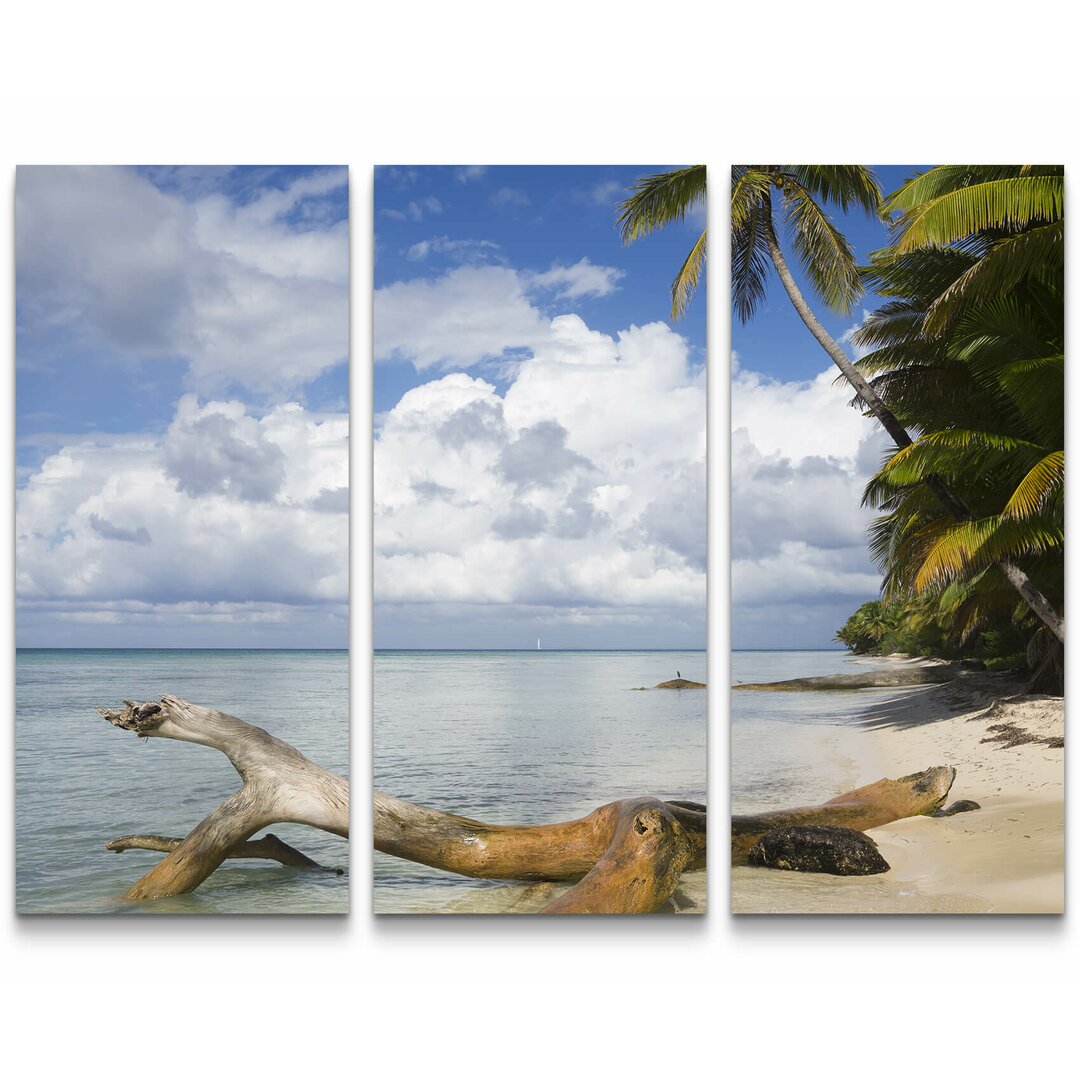 3-tlg. Leinwandbilder-Set Am Strand einer tropischen Insel mit blauem Himmel