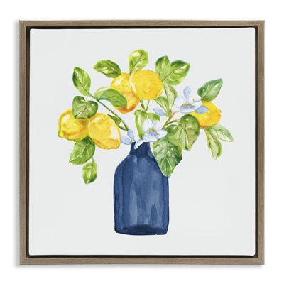 Lemon Branches in Blue Black Framed Floater Canvas Wall Art by Nan