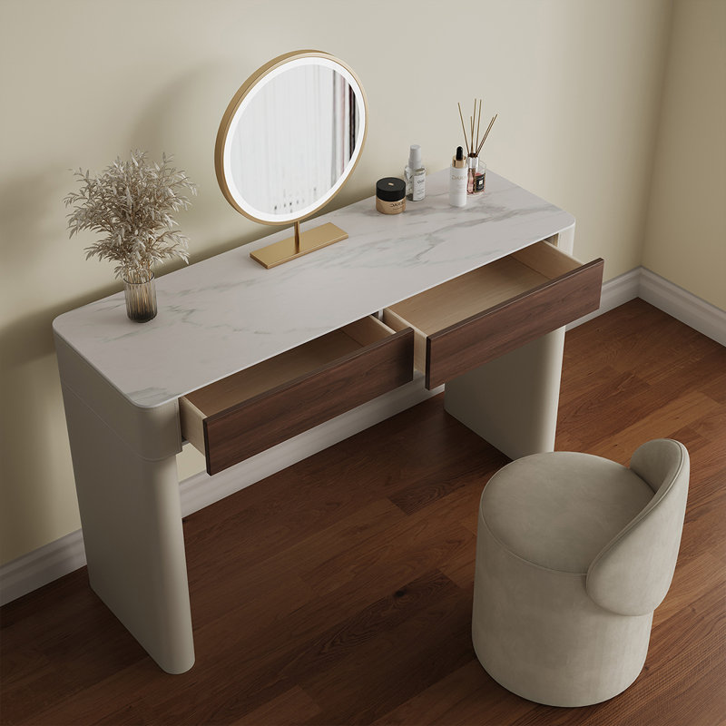 47.24"Minimalist Sintered Stone Tabletop Solid Wood Dressing Table
