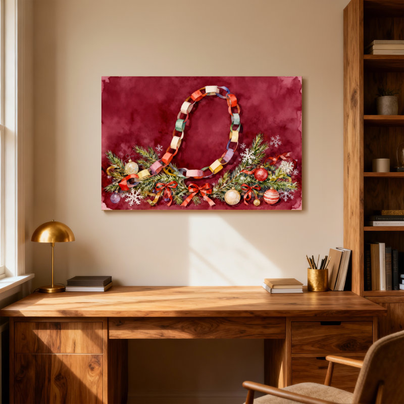Couronne de Noël avec chaîne et ornements en papier, H 12 po x l 18 po