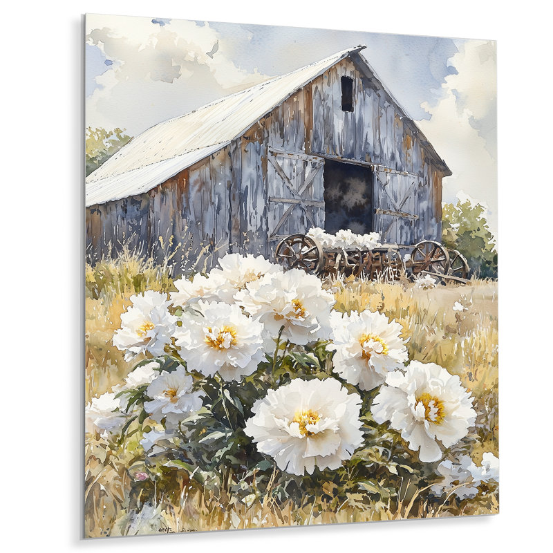 Perreau - pivoines, impression sur métal traditionnelle, H 20 po x l 12 po