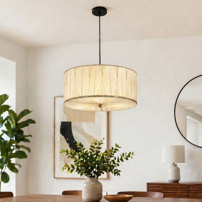 Quintan 3 - Light Drum Chandelier, Natural, 10"H  x 24" W