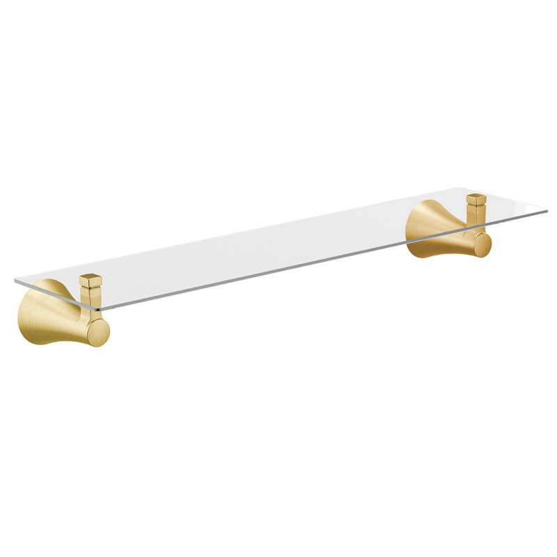 Flara Wide Mounted Glass Bathroom Wall Shelf, Brushed Gold