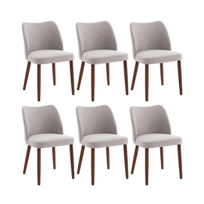 Ensemble de 6 chaises de salle à manger rembourrées en lin avec pieds en bois massif, dossier à oreilles et chaise de cuisine en bois