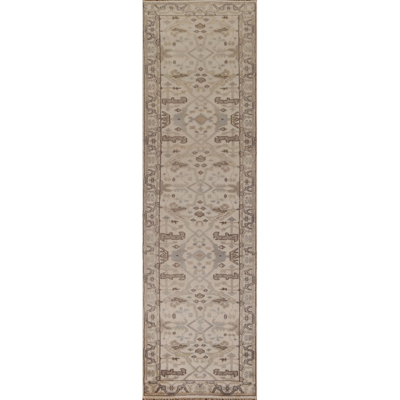 Tapis de couloir oriental ivoire Oushak 3 x 12