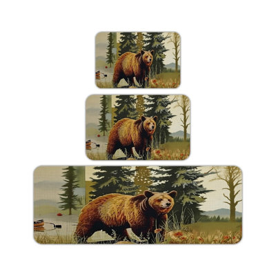Ensemble de 3 tapis de cuisine rustiques style rustique Bear