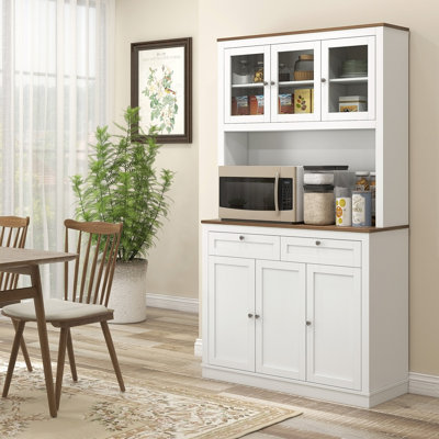71" Kitchen Pantry Cabinet w/ Microwave Space Buffet w/ Hutch Blue