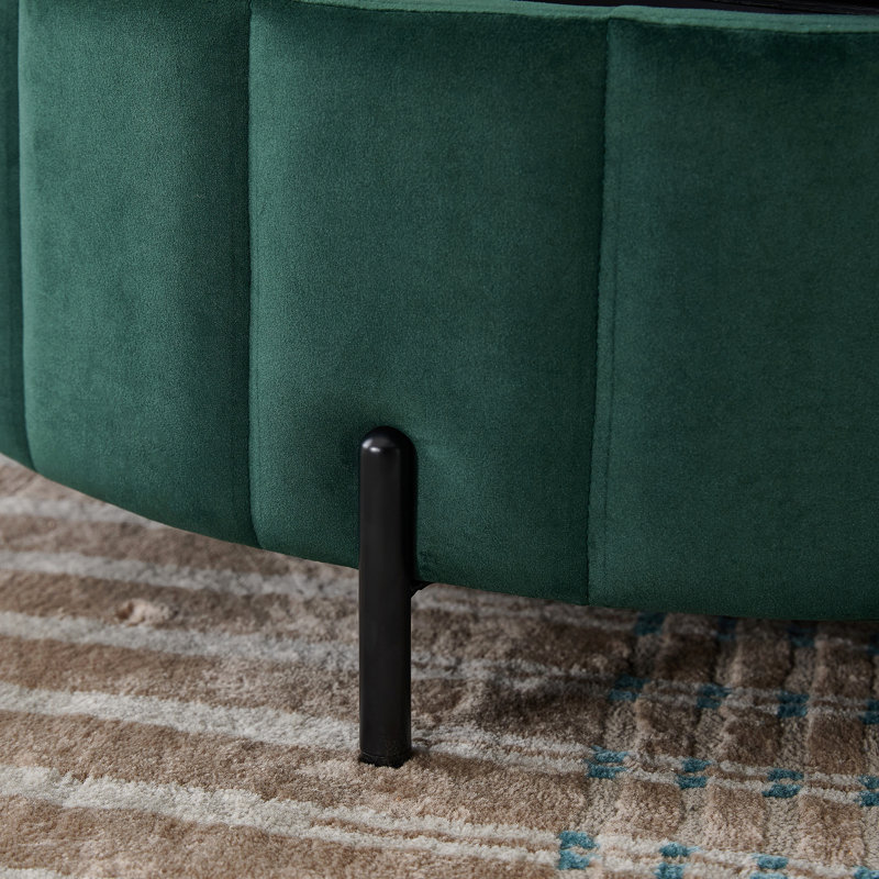 Repose-pieds rond avec rangement en velours, vert citrouille