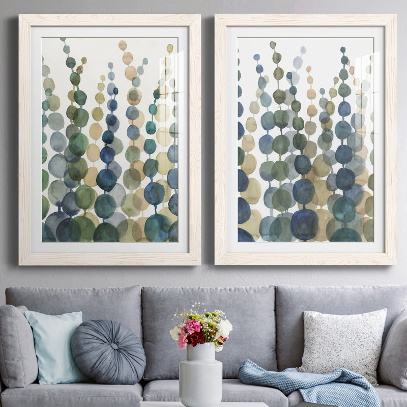 Almontiser " Pompom Botanical I " 2 - Pieces Painting Print, 24" H x 36" W x 1.5" D, White Framed