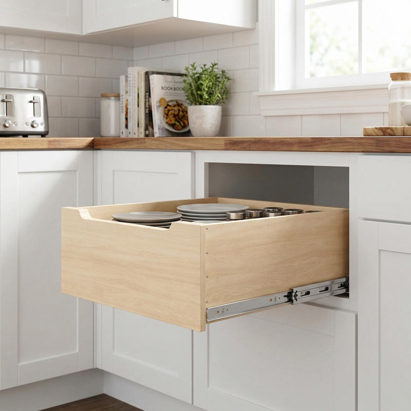 Tiroir de cuisine en bois, H 8 po x l 19,50 po x P 21 po