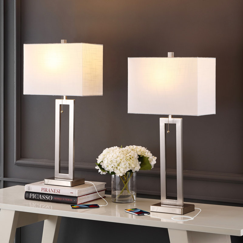 Ensemble de lampes de table en laiton doré 28,5 "avec USB Arthuree, Nickel