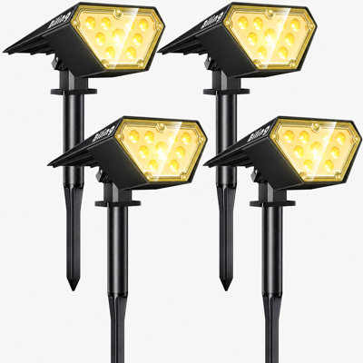Projecteurs paysagers à DEL intégrés à énergie solaire de 700 lumens, blanc chaud 3000K, étanches IP67, éclairage extérieur réglable (paquet de 4)