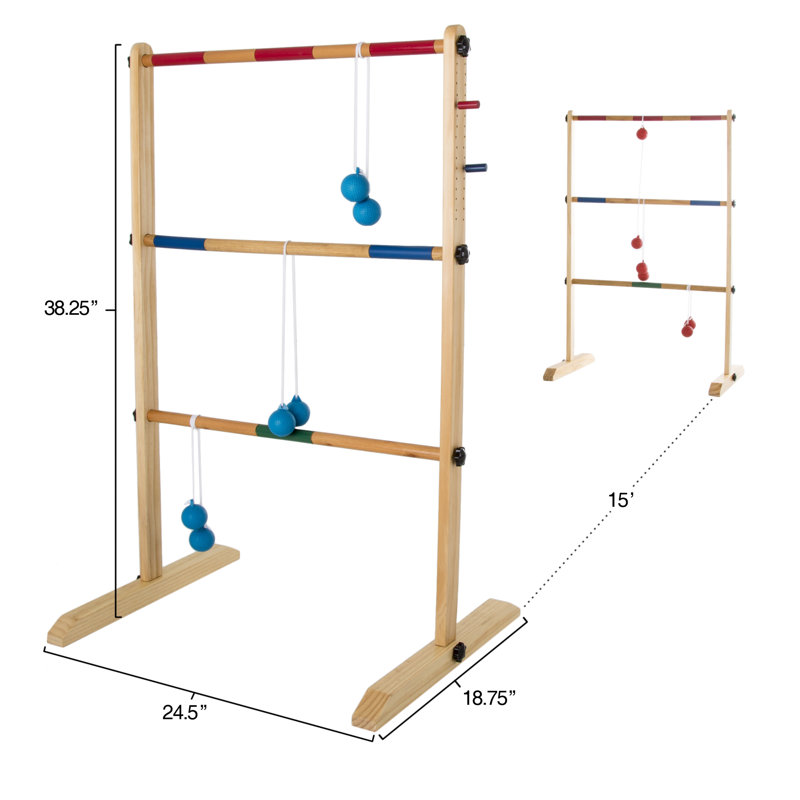 Hey Play Solid Wood Ladder Toss Set with Carrying Case Backyard Activity for BBQ or Tailgate