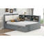 Gris, lit double, base de lit en bois, lit gigogne, rangement rotatif, tête de lit à tablettes de rangement - tête de lit riche, décor de chambre à coucher