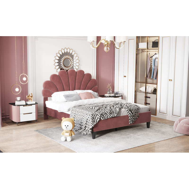 Genny Upholstered Velvet Bed, Red