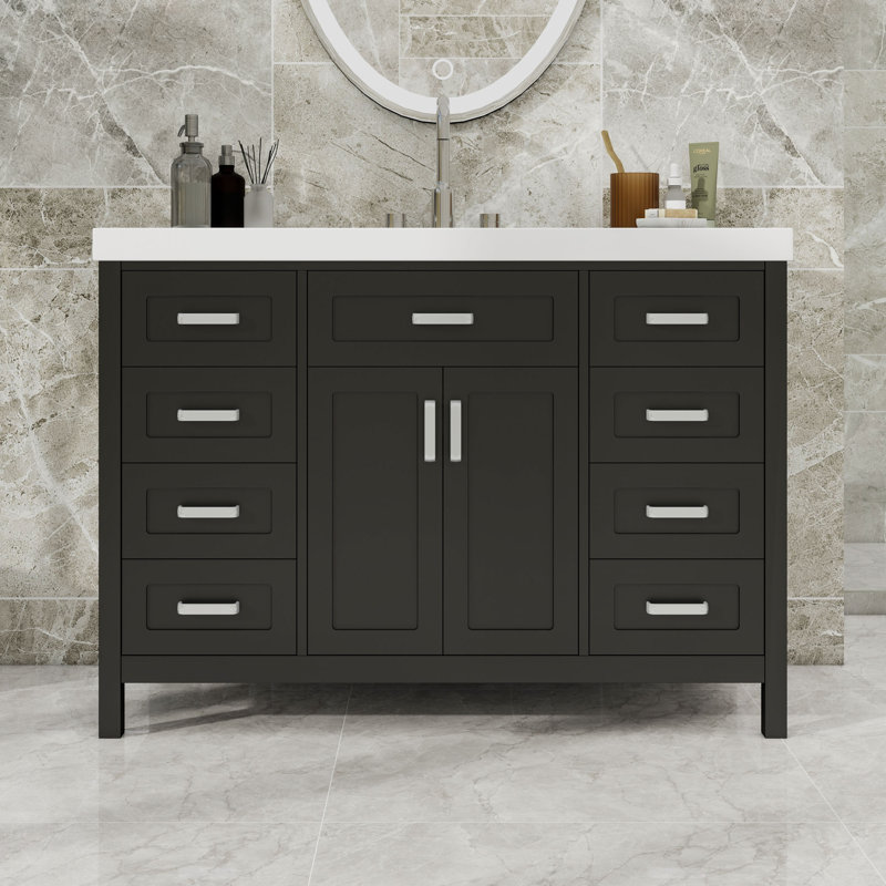 Wooden Bathroom Vanity with Sink and Storage Drawers, Black