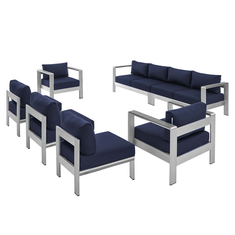 Ensemble de canapé modulaire d'extérieur en aluminium 7 pièces Shore Sunbrella, Marine