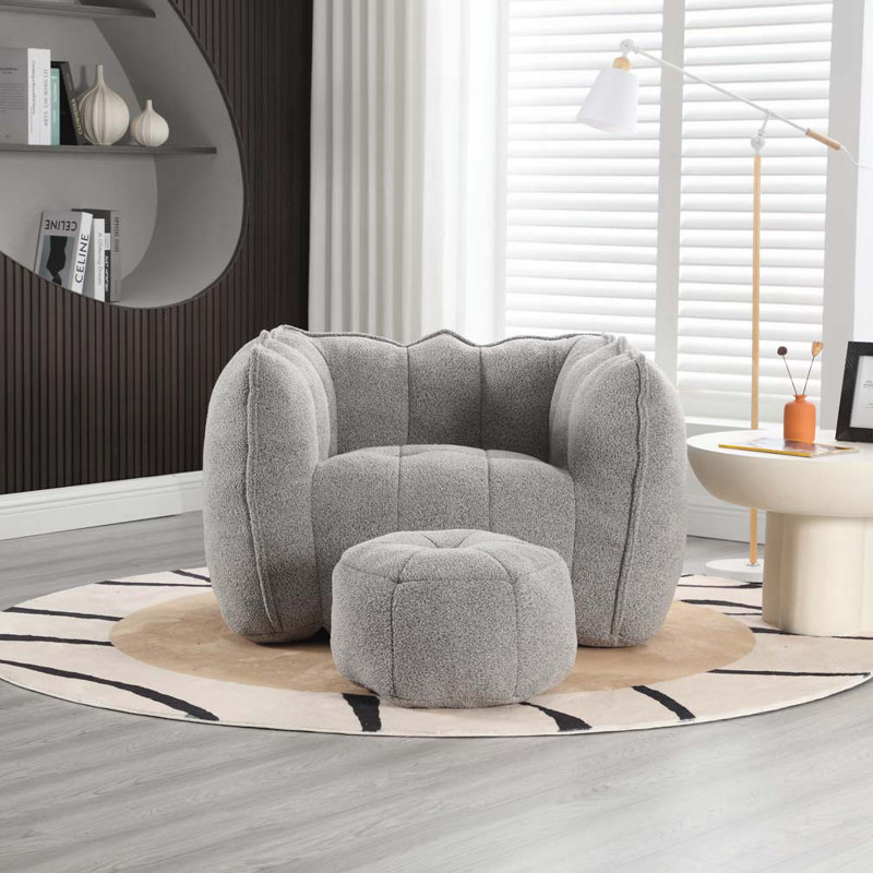 Fauteuil ean Bag avec repose-pieds, Gris chenille