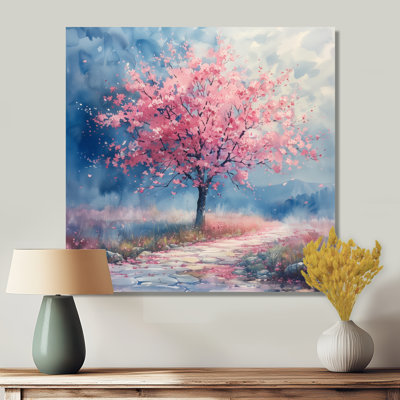 Pink Blue Spring Blooming Cherry Blossom Tree III - Cherry Blossom Wall Art