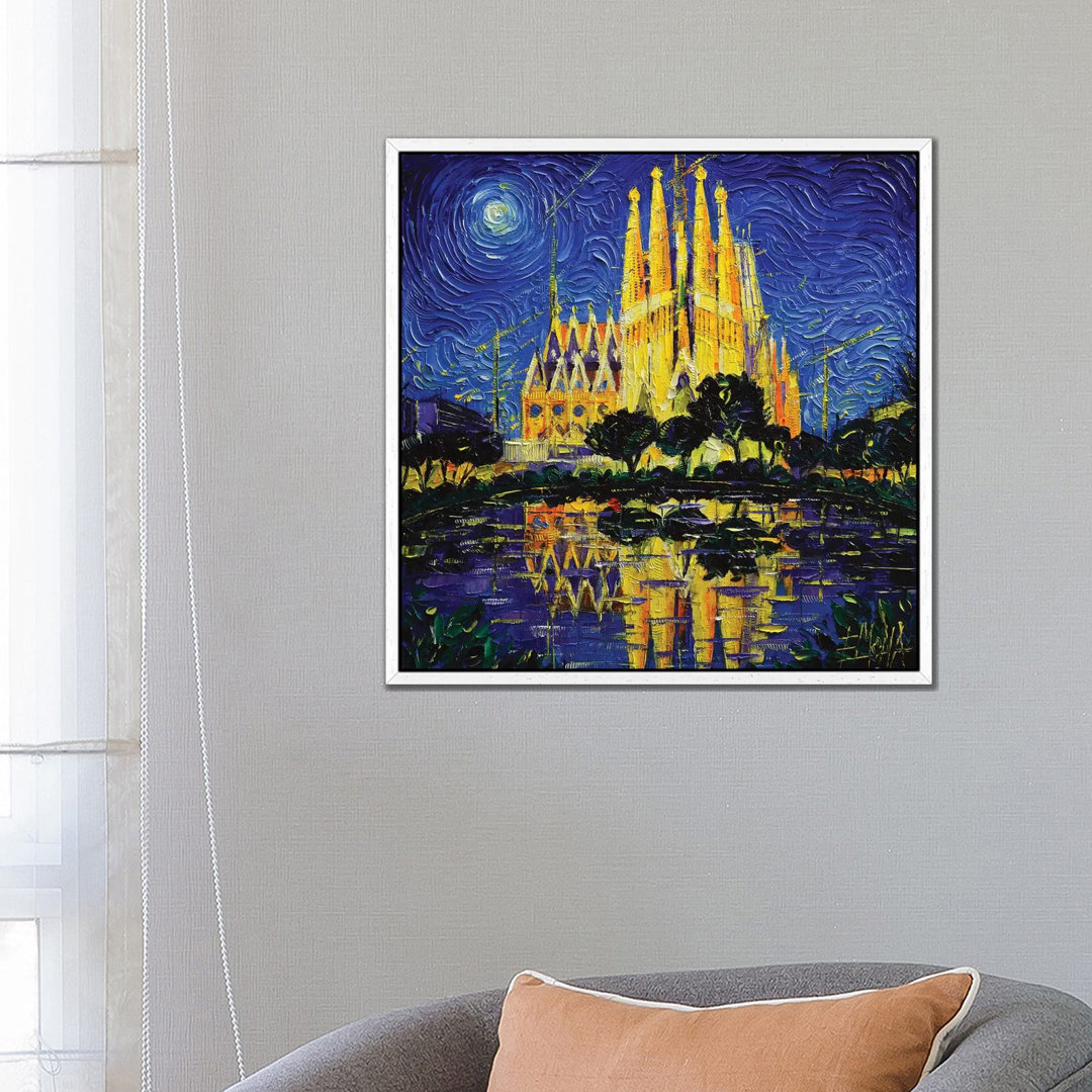 Sagrada Familia Barcelona Mirrored by Mona Edulesco - Painting on Canvas