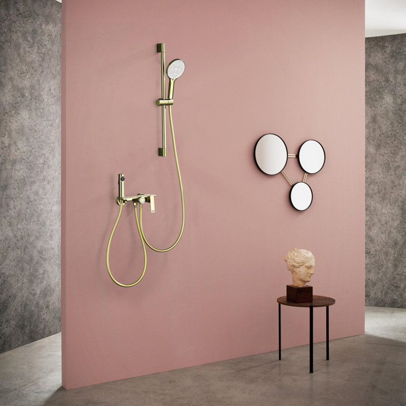 Système de barre de douche en laiton Solod, pomme de douche à main à 3 fonctions avec pistolet et valve brute, Or brossé