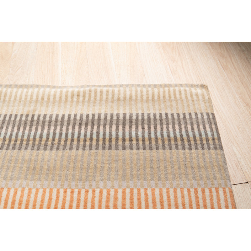Gray and Beige Hand-Knotted Wool Striped 6' x 9' Rug
