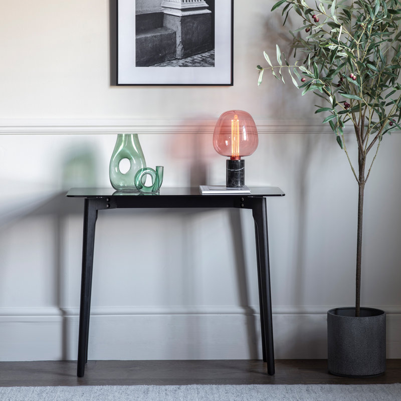 Achouhada 90cm Glass Top Console Table, Black