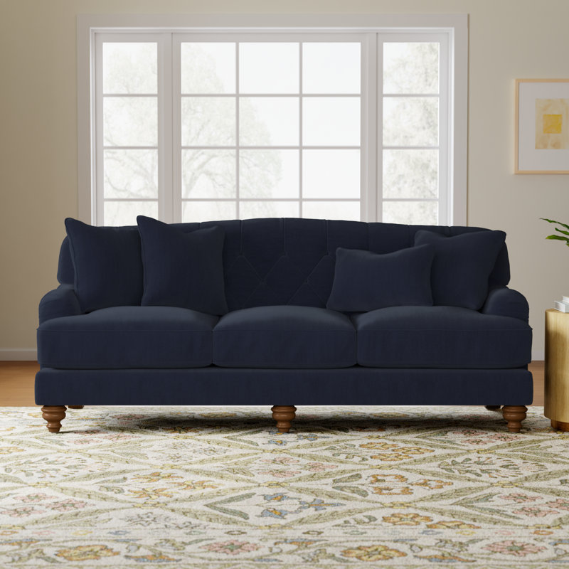 Sullivan Upholstered 90'' Sofa, Peyton Navy Performance Twill, Pecan, Yes
