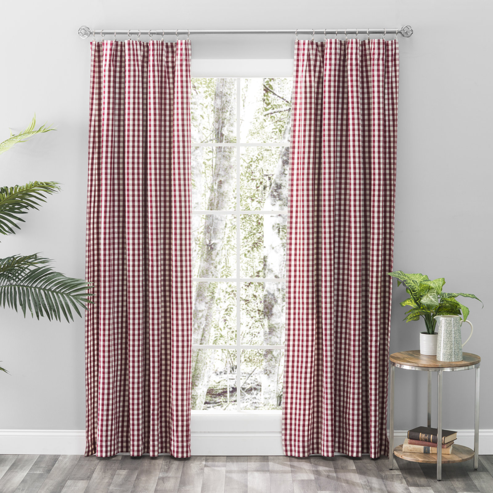 Alula Plaid Room Darkening Cotton Curtain Set, 50" W x 63" L, Burgundy
