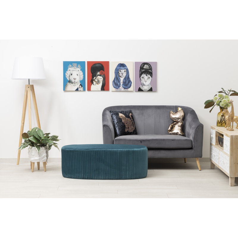 Gaudette 42cm Wide Velvet Oval Ottoman, Blue