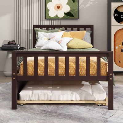 Structure de lit plateforme robuste en bois avec lit gigogne extensible