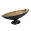 Bol décoratif, forme ovale 14 po avec piédestal, noir, or