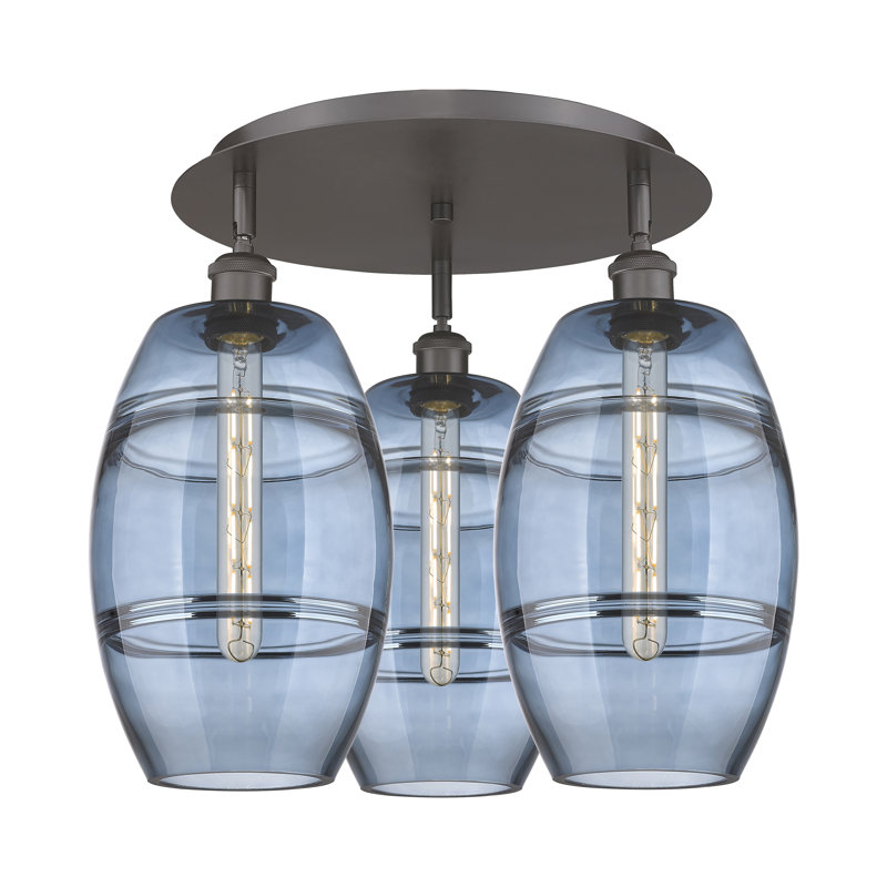 Plafonnier encastré Dundrod, Bronze huilé, H 10,88 po x l 19,75 po x P 19,75 po, Bleu princesse