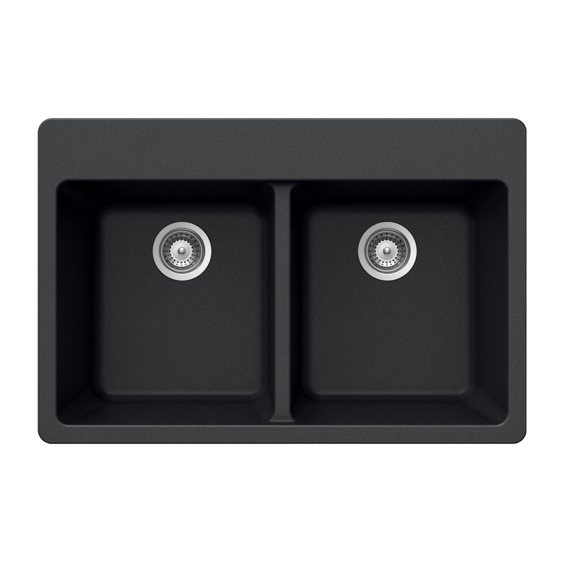 Évier de cuisine à double cuve 50/50 L 33 po x l 22 po Quartztone, Noir