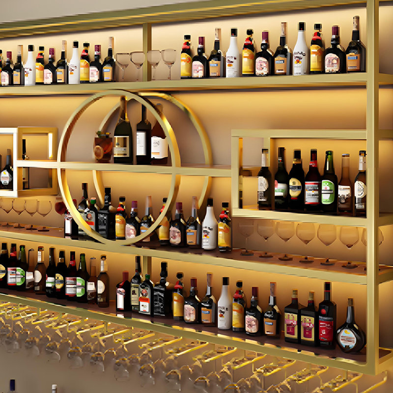 Light Luxury Wall Mounted Wine Rack, Gold, 51.1" H x 78.7" W x 7.8" D