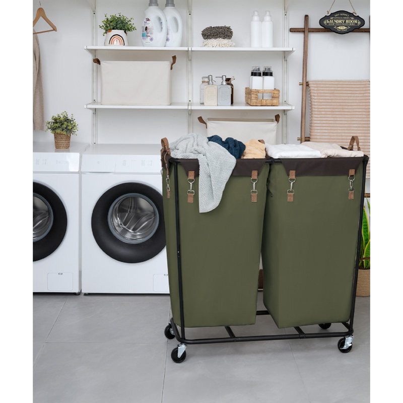 390L Extra Large Laundry Hamper with Wheels, 2 Sections Laundry Basket, Clothes Sorter Cart with Divider for Hotel, Home