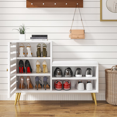 Bunceton Shoe Storage Cabinet Bench with Cushion Seat