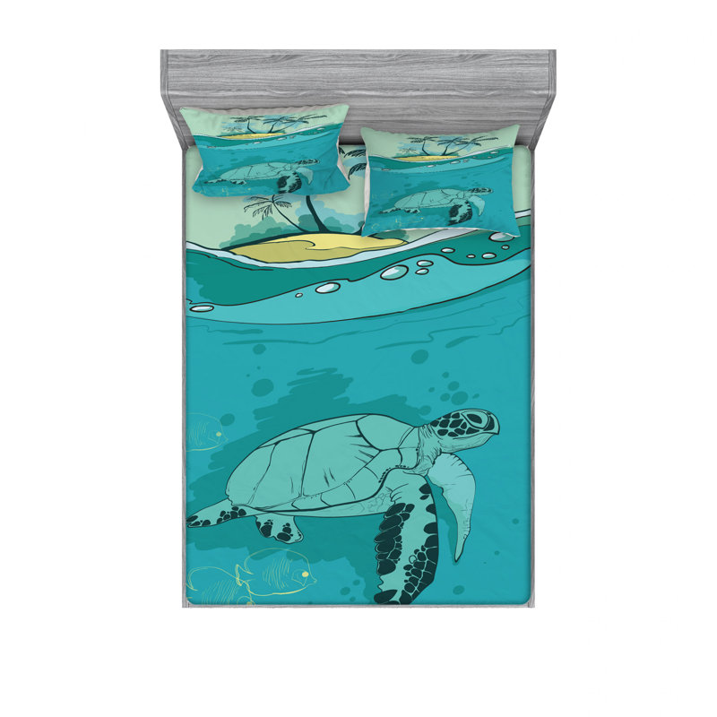Ensemble de draps Sea Turtle, Ensemble de draps pour lit double avec un drap-hou