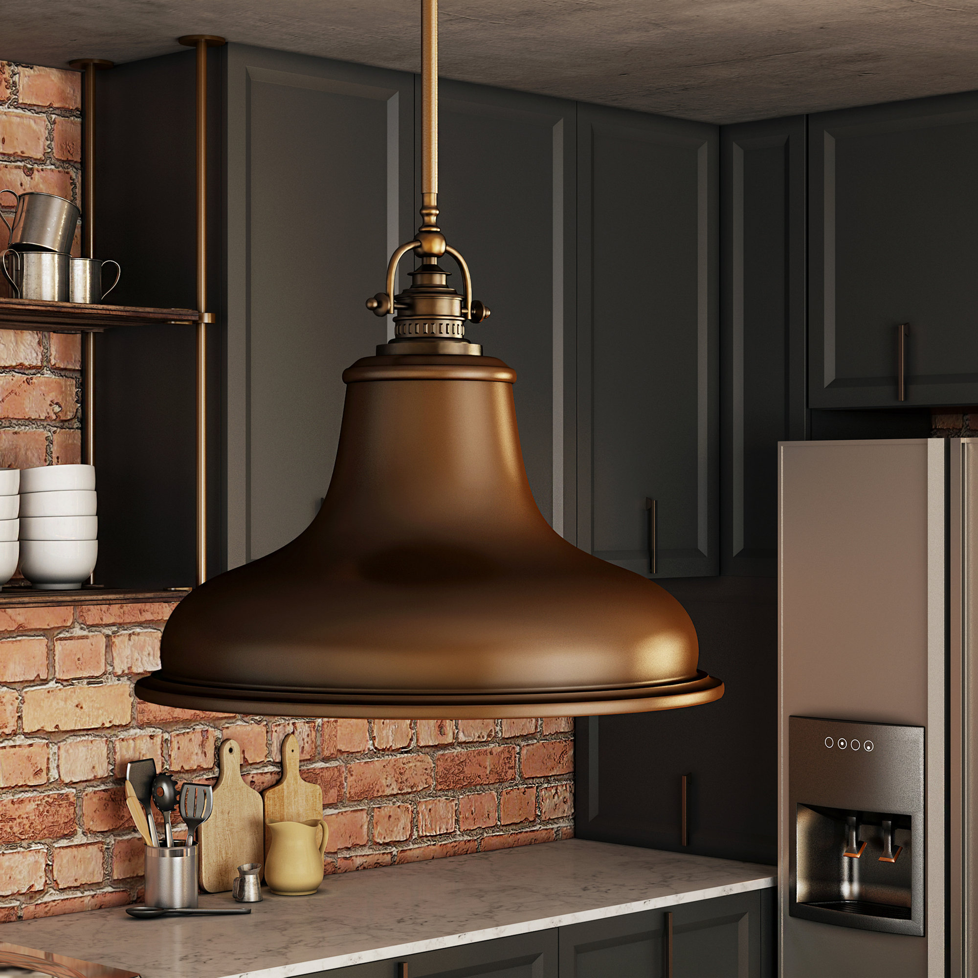 Single Light Metal Dimmable Pendant, 11.5" H x 13.5" W x 13.5" D, Palladian Bronze