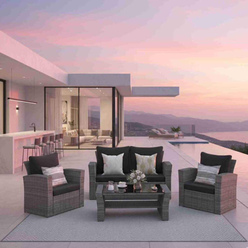 4-Piece Wicker Patio Conversation Set, Noir