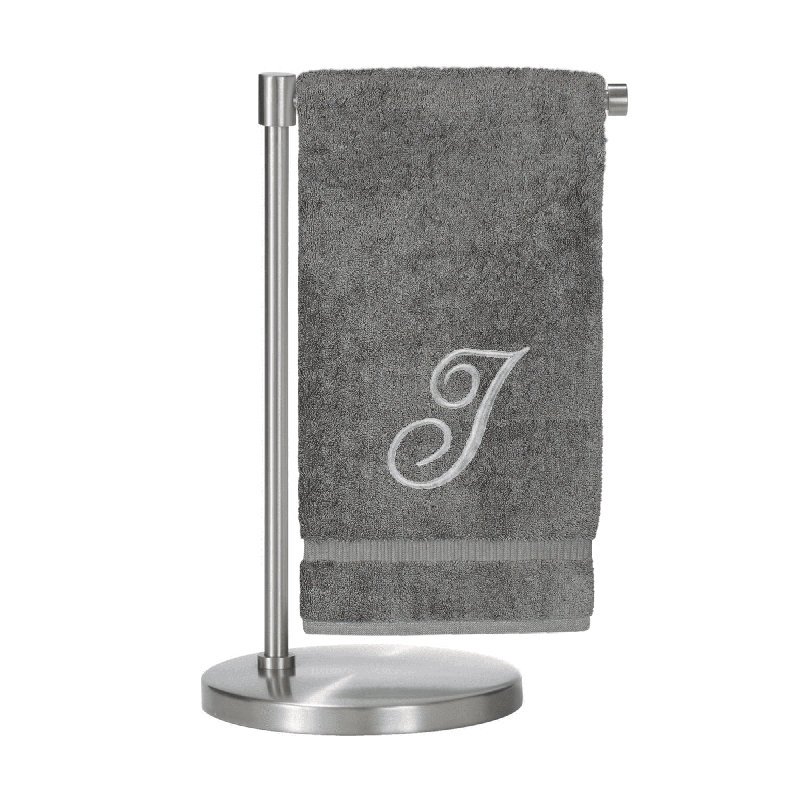 Serviettes de bain monogrammées - ensemble de 1 - lettre en script, Gris / Argent, I