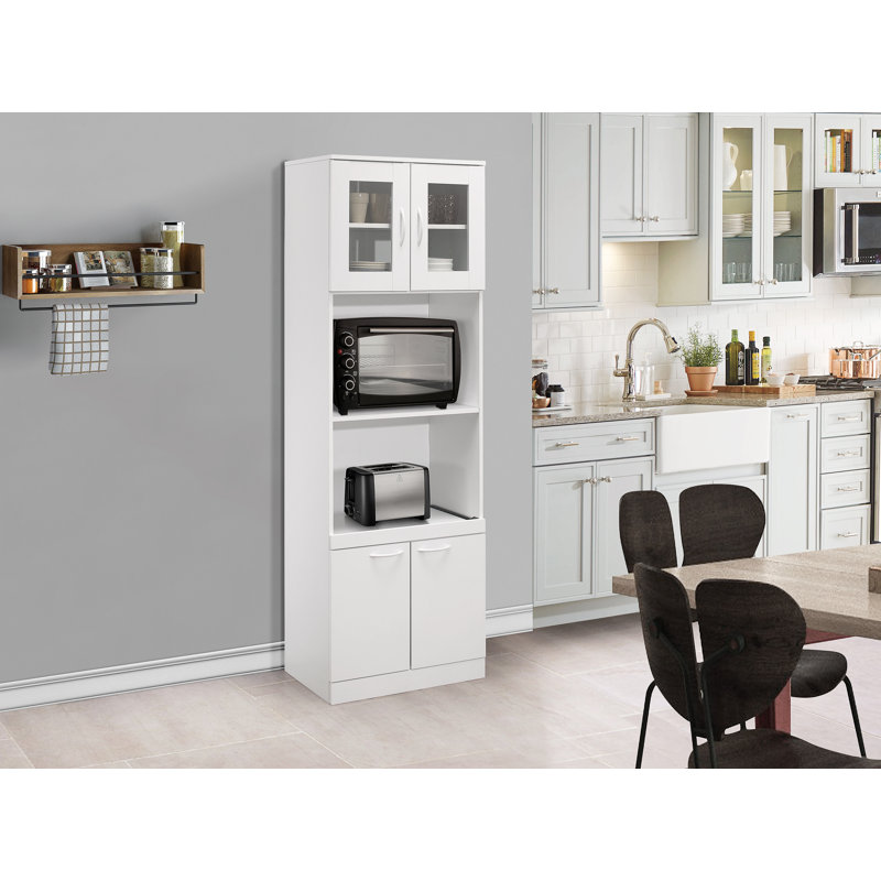Danbury Tall White Laminate Kitchen Storage Cabinet with Glass Doors