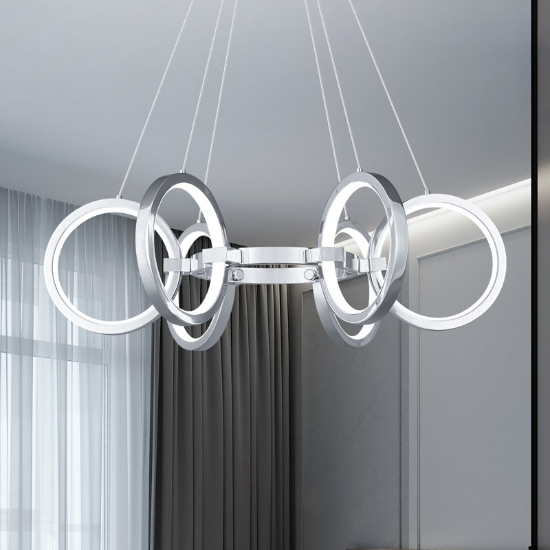 Luminaire suspendu rond à intensité variable 6 lumières DEL moderne pour îlot de cuisine, Chrome