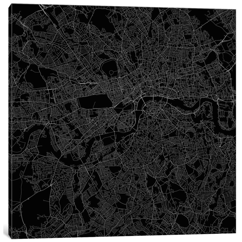 « paris routes », impression sur toile tendue, H 24 po x l 24 po x P 1 po, Papier d'art encadré noir, Blanc