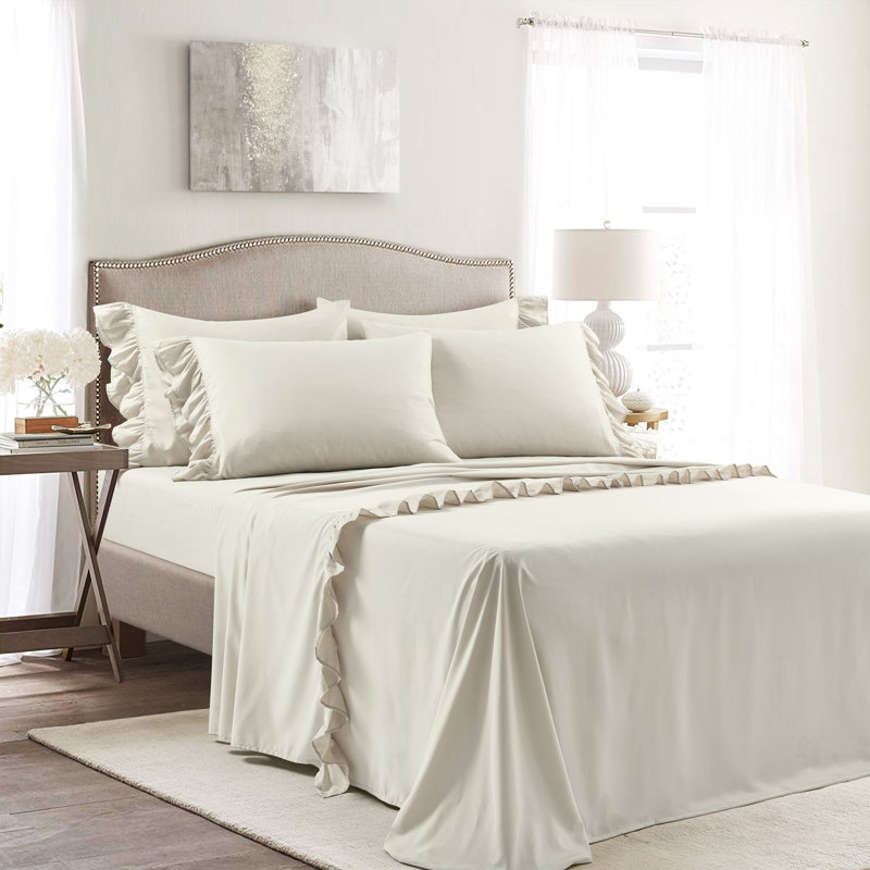 Ensemble de draps en microfibre Reyna Ruffle, Ensemble de draps pour taille de lit très grand a, Blé