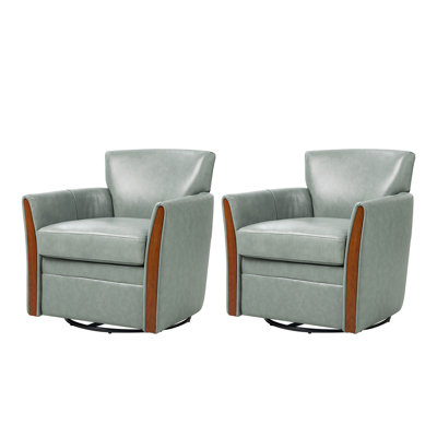 Pocono 29.75" Wide Modern Genuine Leather Swivel Arm Chair